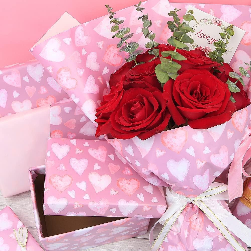 Valentine's Day Wrapping Paper, Reversible Heart Wrapping Paper for Mother Wife Husband Girlfriend Pink Gift Wrapping Paper - Image 5