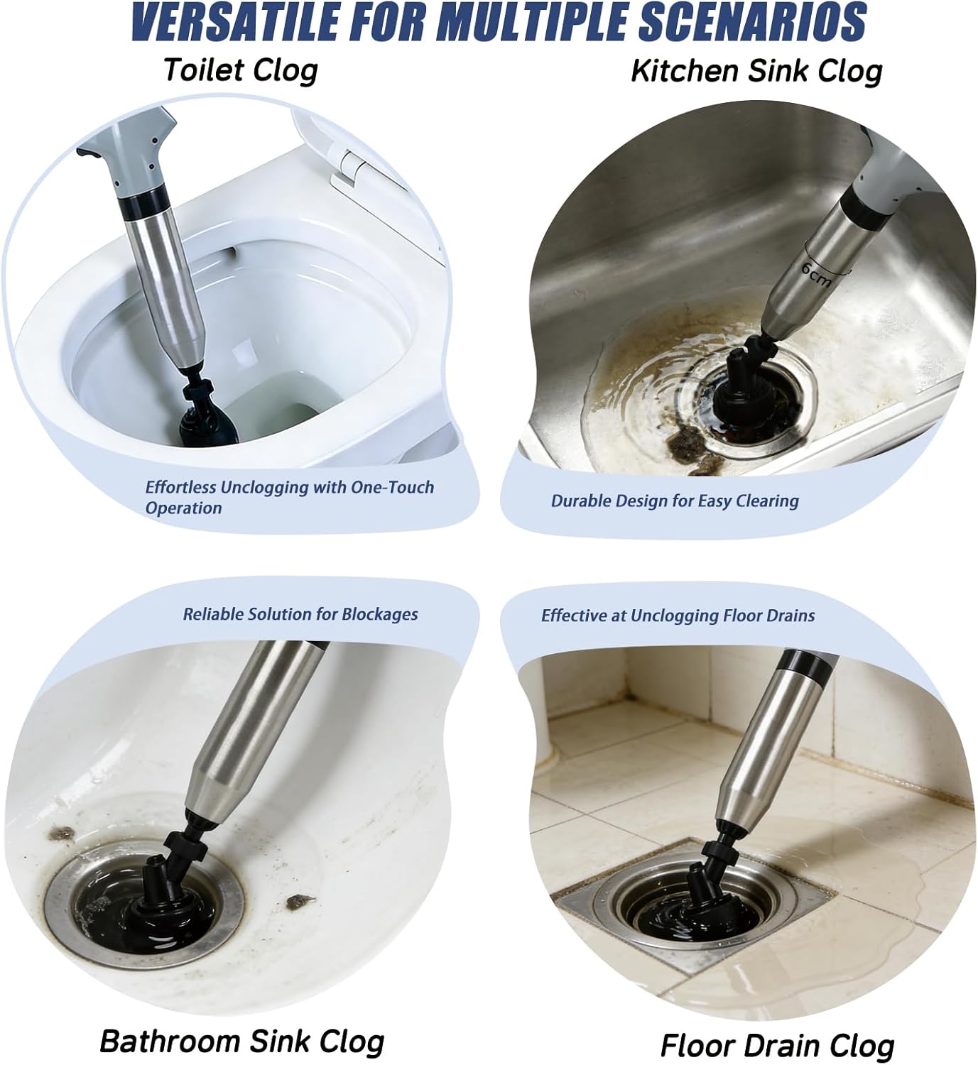 High Pressure Toilet Plunger,Air Drain Unclogger Blaster with Visual Barometer & 6 Different Plunger headss,Upgraded Toilet Plunger,Heavy Duty Clog Remover Kits for Bathroom Sink & Toilet
