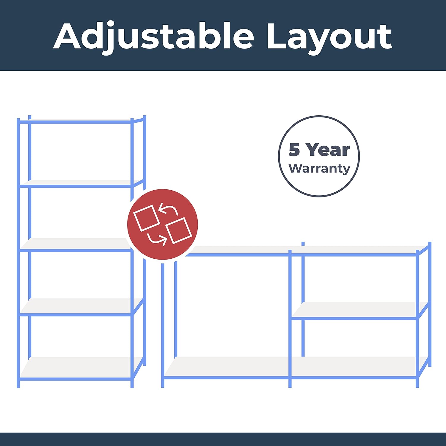 Garage Shelving Units - 60" H x 30" L x 12" W - Heavy Duty Racking - Shelves for Storage -1 Bay - Blue - 5 Tier - 2000LB Capacity (400LB Per Shelf) - Workshop, Shed, Office - 5 Year Warranty : Home & Kitchen