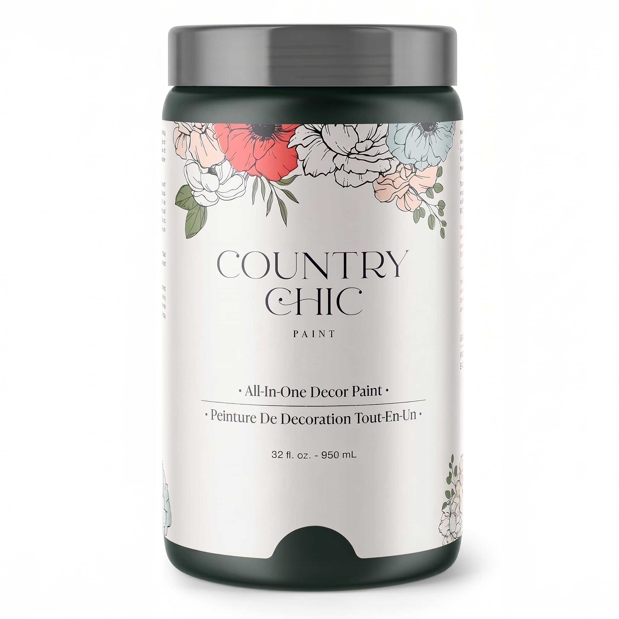 Country Chic All-in-One Chalk Paint for Furniture, Cabinets, Home Decor, Crafts, Eco-Friendly, Matte Finish, Built-In Primer &amp; Top Coat for Wood, Metal - Envious (green) Quart (32 oz)
