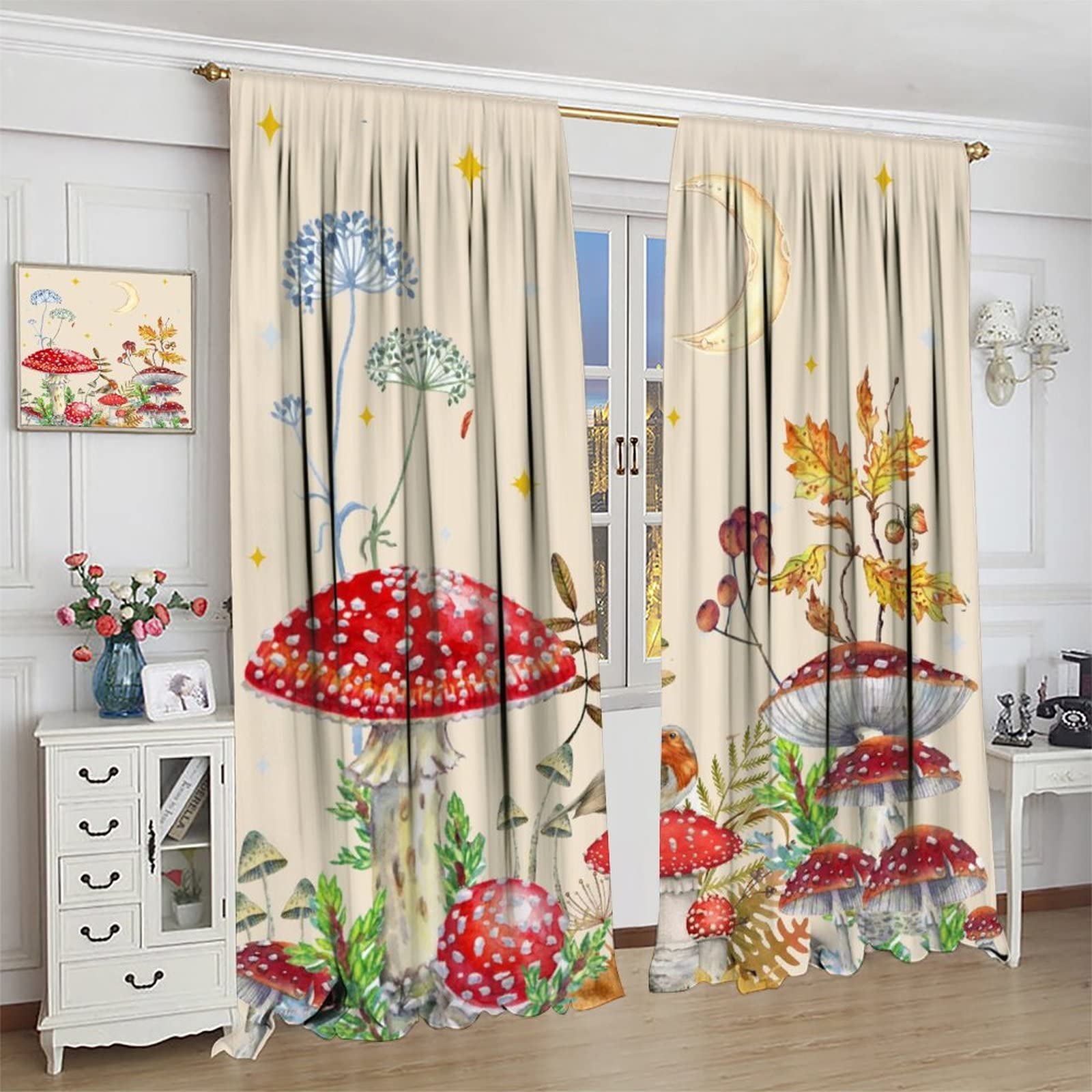Amazon｜ファンタジー カラフル キノコ カーテン 子供 男の子 女の子