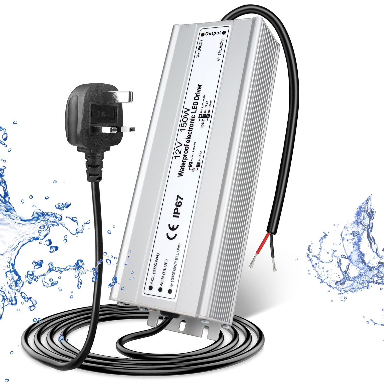 LightingWill12V 150W Power Supply IP67, 12.5A Outdoor Waterproof LED Driver With Plug, AC 240V to DC 12 Volt Transformer for LED Lighting, CCTV, Computer Project