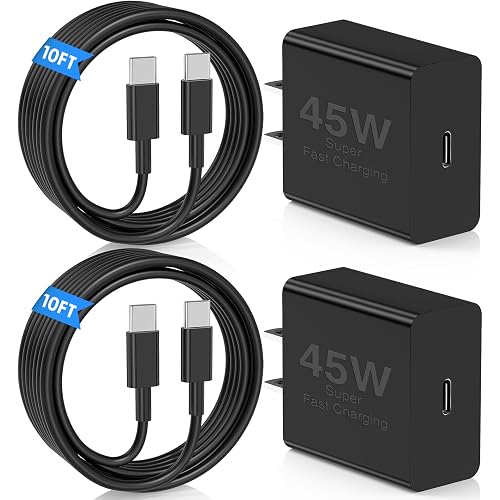 2Pack 45W Super Fast Charging Block and 10ft USB C to C Cable Long,Type C Wall Plug and Android Phone Charger Cord for Samsung Galaxy S26/S25 Ultra/S24+/S23/S22/iPhone Duo/18 Pro Max/17 Air/16 Pro/15