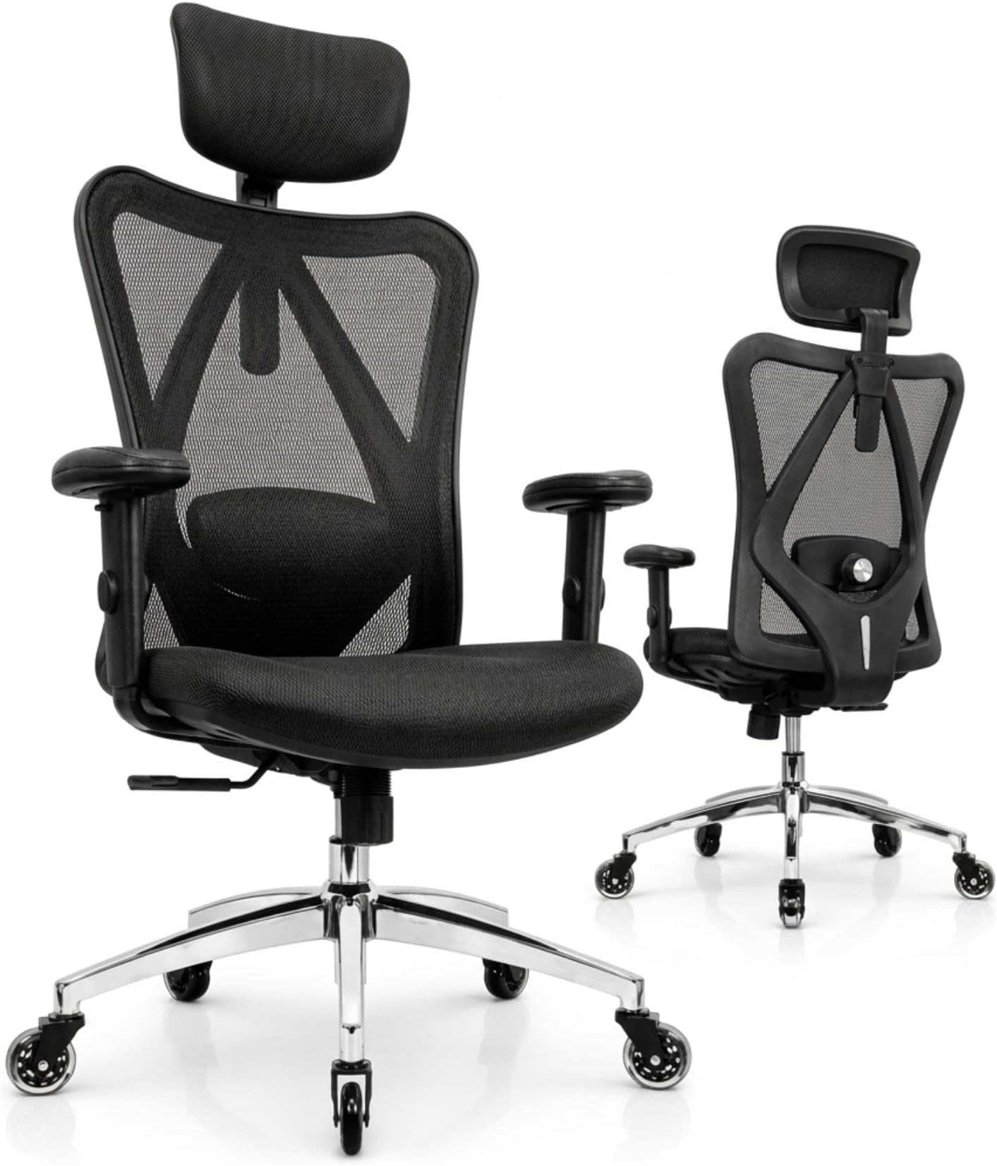 - Duramont Ergonomic Office Chair with Rollerblade Wheels - High Back Breathable Mesh Desk Chair, 4D Lumbar Support, Memory Foam Seat, Adjustable Headrest and Armrests, Reclines, Black