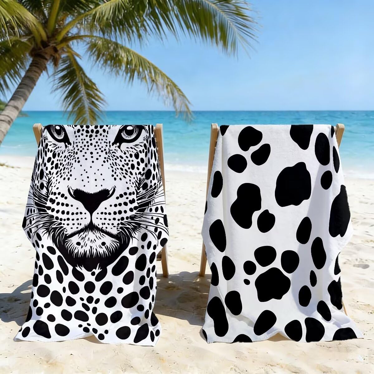 Juego de 2 Toalla Playa Grande 80x160 cm, Secado Rapido Toalla Microfibra Gimnasio, Antiarena Toallas de Playa Estampado de leopardo, Grande Ligera Toallas Microfibra Mujer Hombre para Viaje -4980