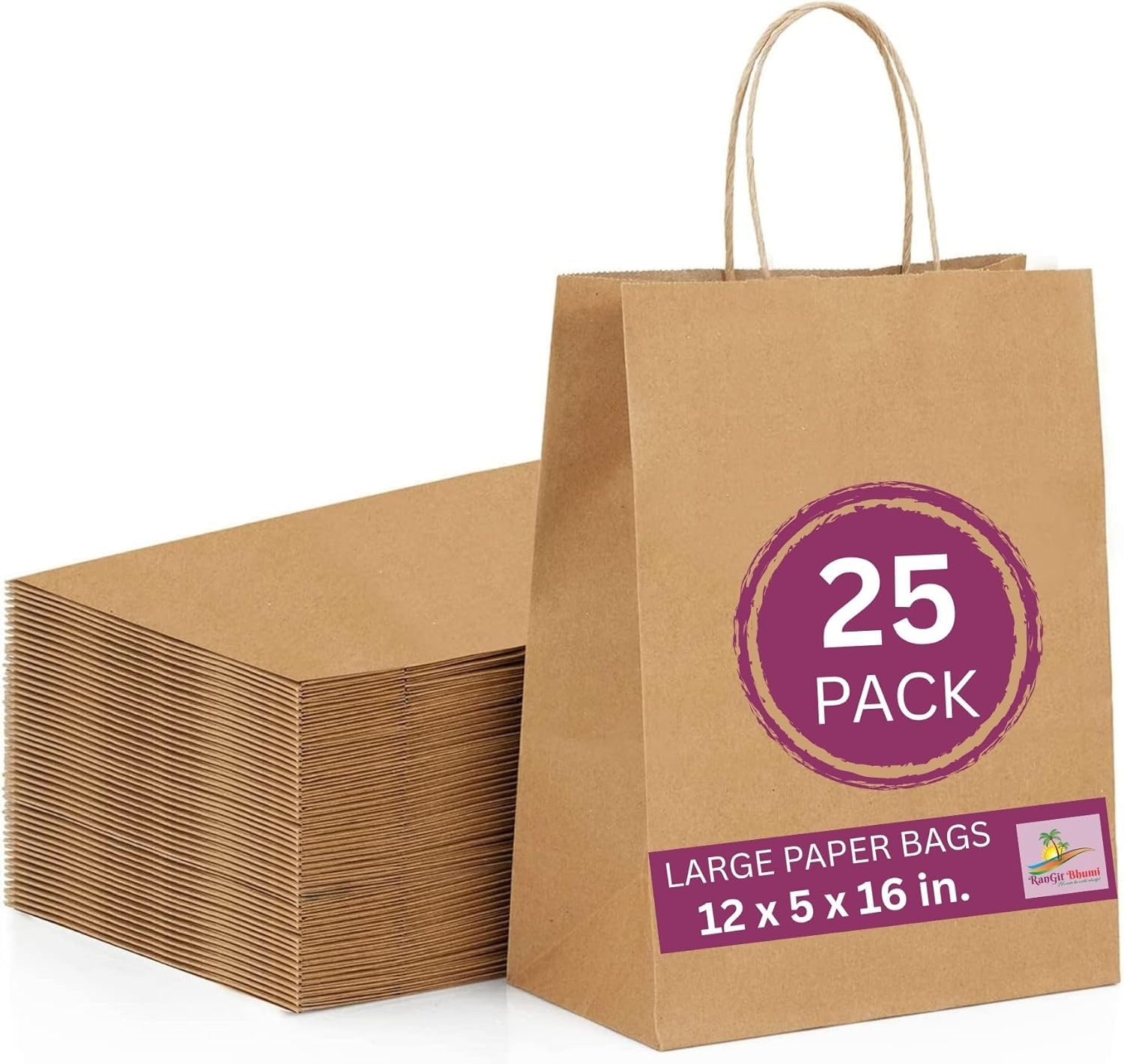 Kraft Paper Bags with Handles - 50 Pack -17