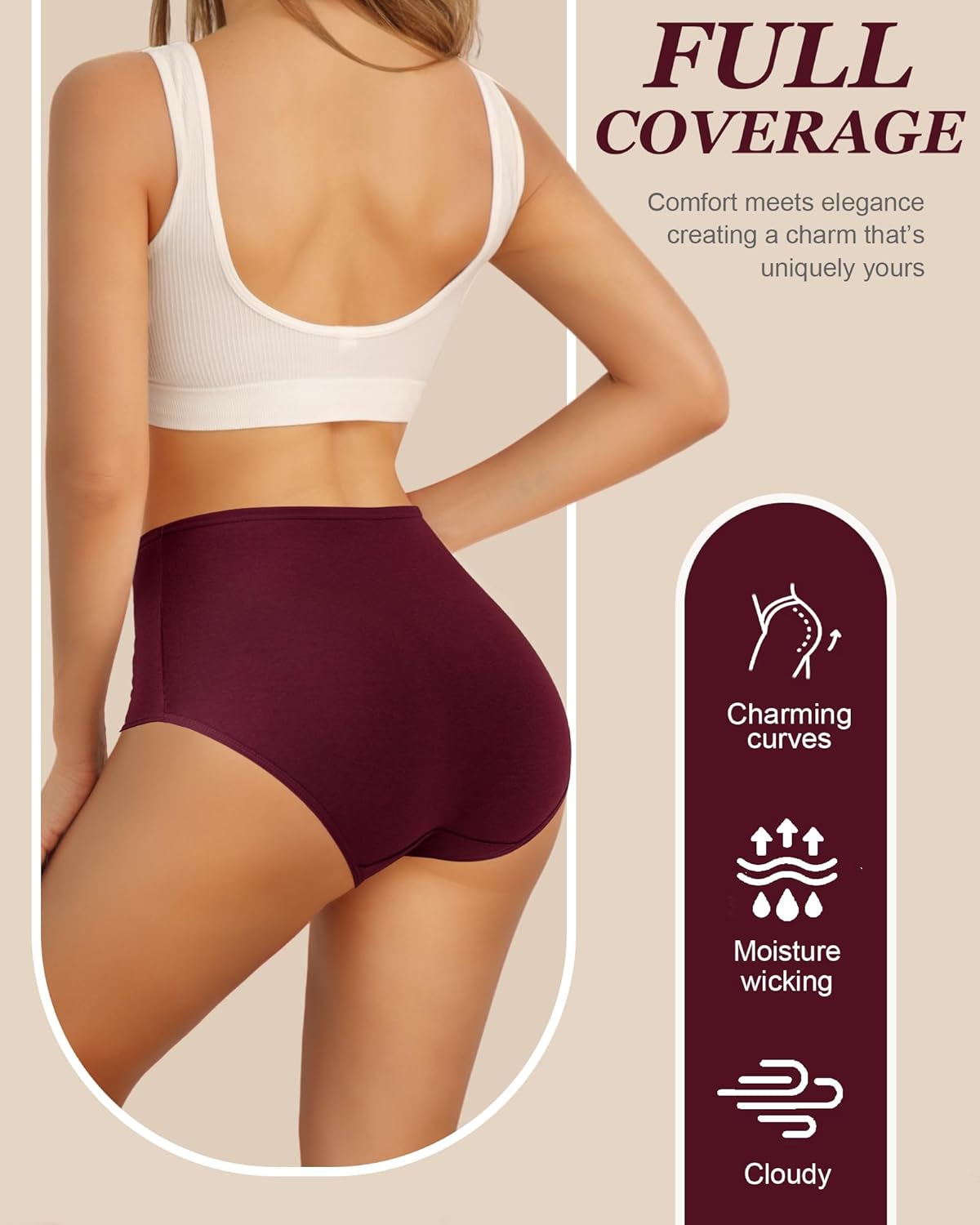 UNDER THE SEA Cotton Underwear for Women High Waisted Full Coverage Soft Briefs Plus Size Women's Panties XS-XXXL 5 Pack - Image 3