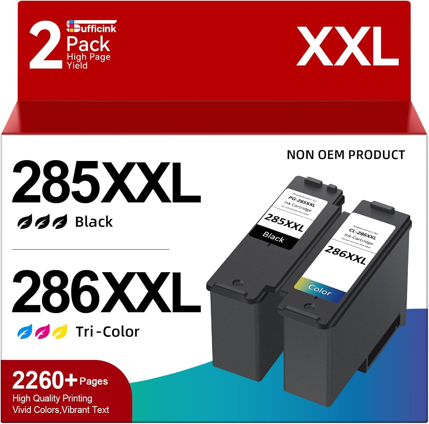 High Yield 285XXL 286XXL Ink Cartridge Compatible for Canon PG-285 CL-286 PG-285XL CL-286XL Large Capacity Compatible for Canon Pixma TS7720 Ink cartridge fit for Pixma TS7722 TR7820 Printer (2 Pack)