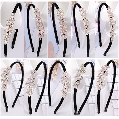 Miniatura 6 de Likeggoad Juego de 6 diademas de cristal, aros de diamantes de imitación elegantes, bandas de cristal para el pelo de hojamariposaflores, joyería de
