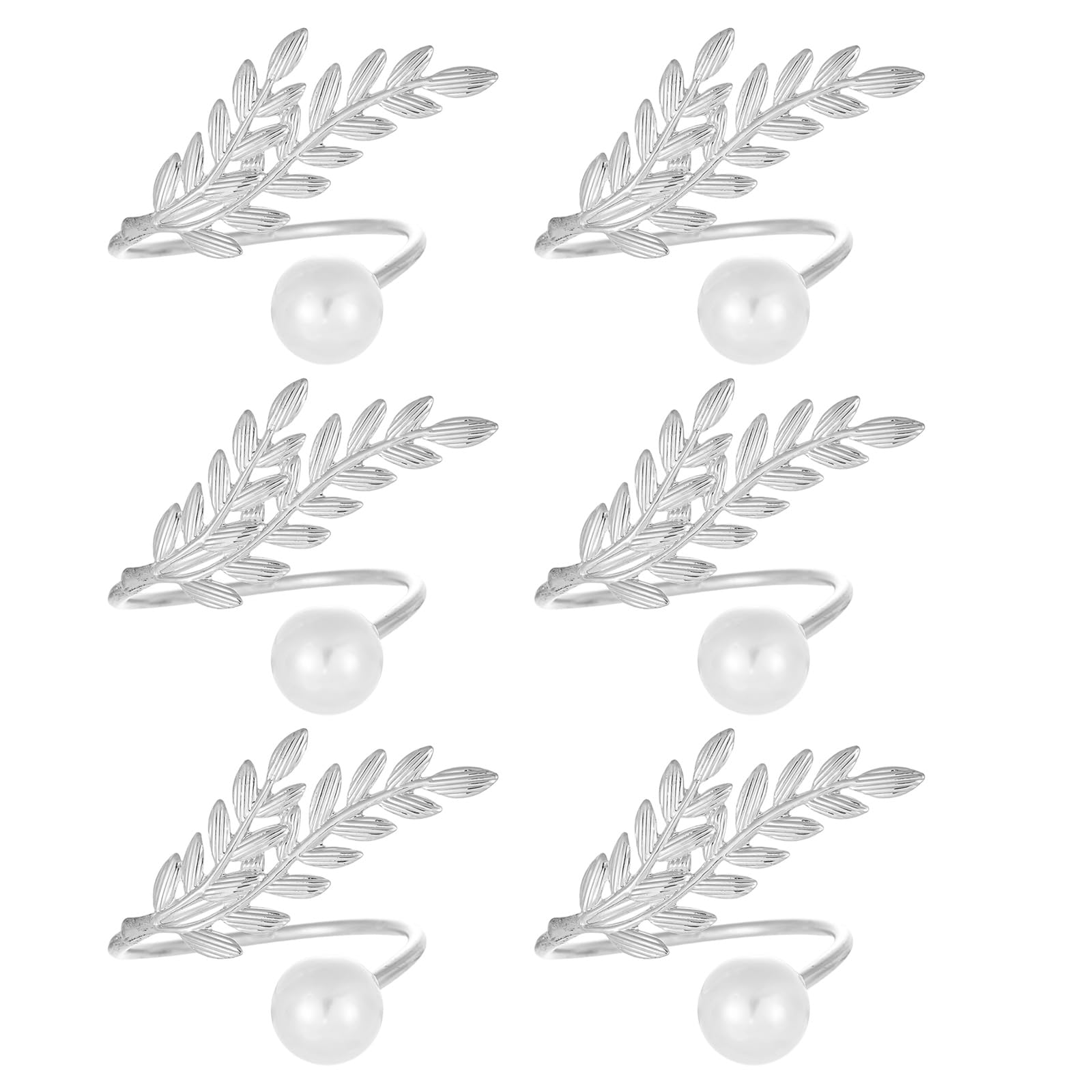6Pcs Decorative Tableware Accessories Metal Wheat Ear Napkin Rings with Pearls for Weddings Parties Home Dining Decors Banquets Tableware Napkin Rings