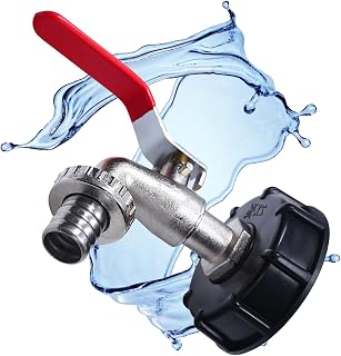 Grifo de Tanque IBC Adaptador con Grifo, Grifo de Bola 3/4'' para Tanque de Agua de 1000 L | IBC Tank Accesorios - Adaptador IBC con 60x6 Roscas Ø61mm | Grifo de Latón a Prueba de Fugas en Azul