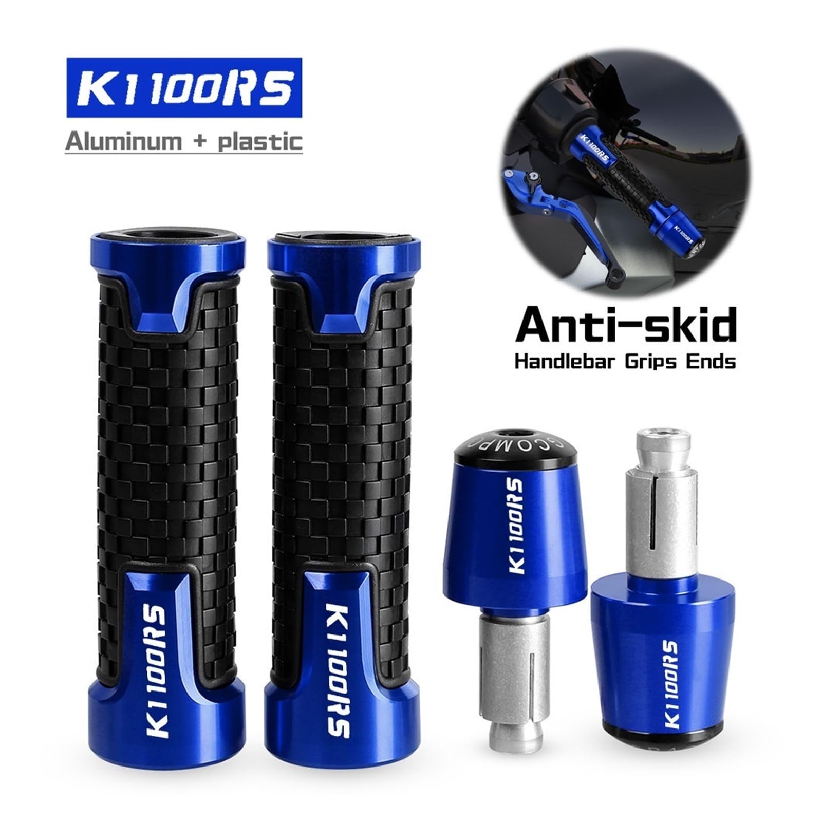 manopole per Manubrio Moto per K1100RS 1993 1995 1999 2000 2001 2002 2003 2004 Manopole Manubrio CNC estremità Peso Impugnatura Manubrio Anti Vibration Silder (Colore : B Silver)
