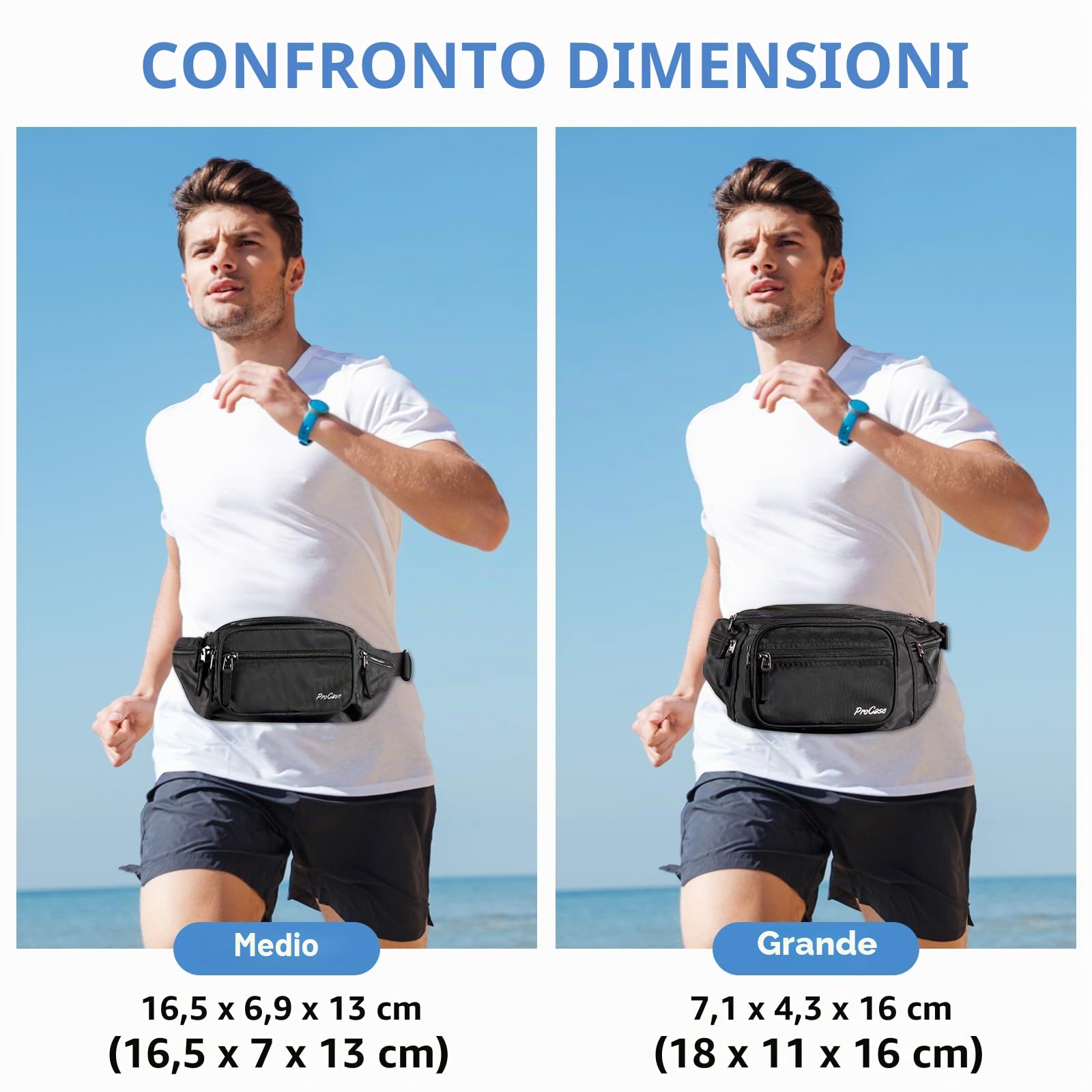 ProCase Marsupio Uomo Nero con 6 Tasche, Marsupio da Lavoro Sportivo Viaggio Trekking, Fanny Pack Bag in Nylon con Cinturino Regolabile e Fibbia a Sgancio Rapido