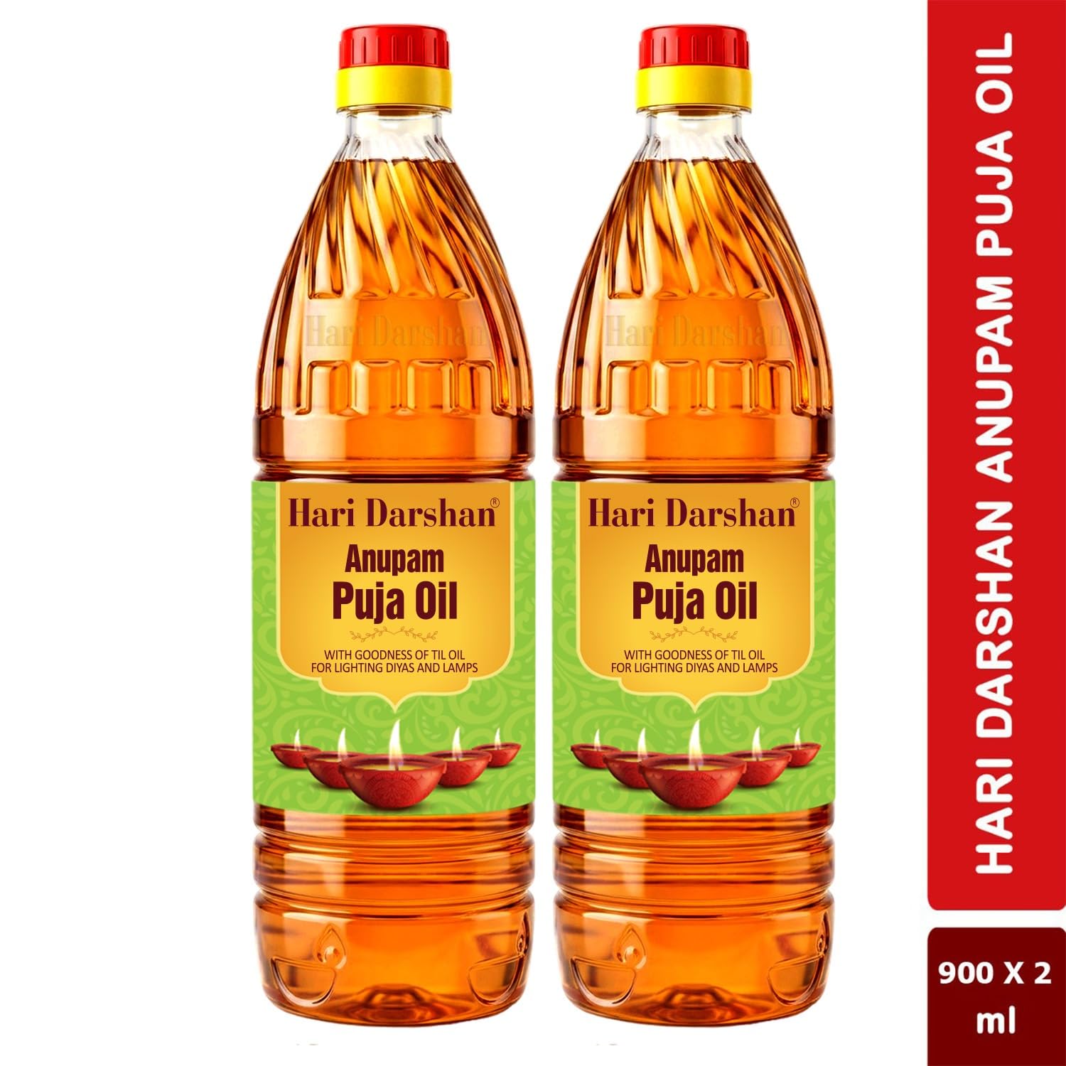 Hari Darshan Anupam Pooja Oil | Smokeless Til Oil for Puja, Havan| Deepam Oil | Diya Oil | Lamp Oil | Pure Puja Oil for Daily Use | Pack of 2 (900ml/Each) 1