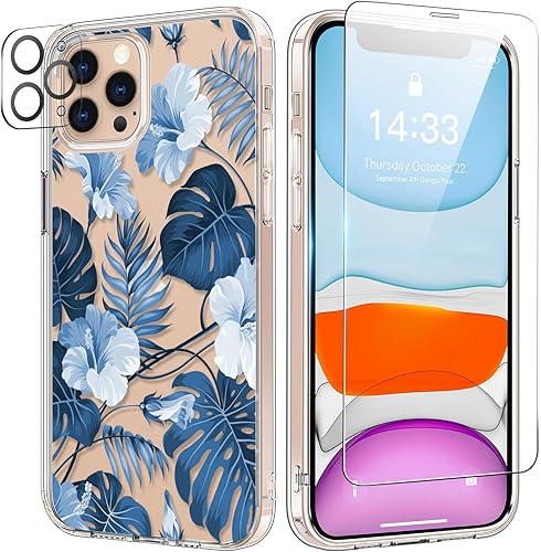 Miniatura 12 de bicol Funda para iPhone 11 Pro con Protector de Pantalla y Protector de Lente de Cámara - Diseños de Flores Florales de Moda para Mujeres y Niñas