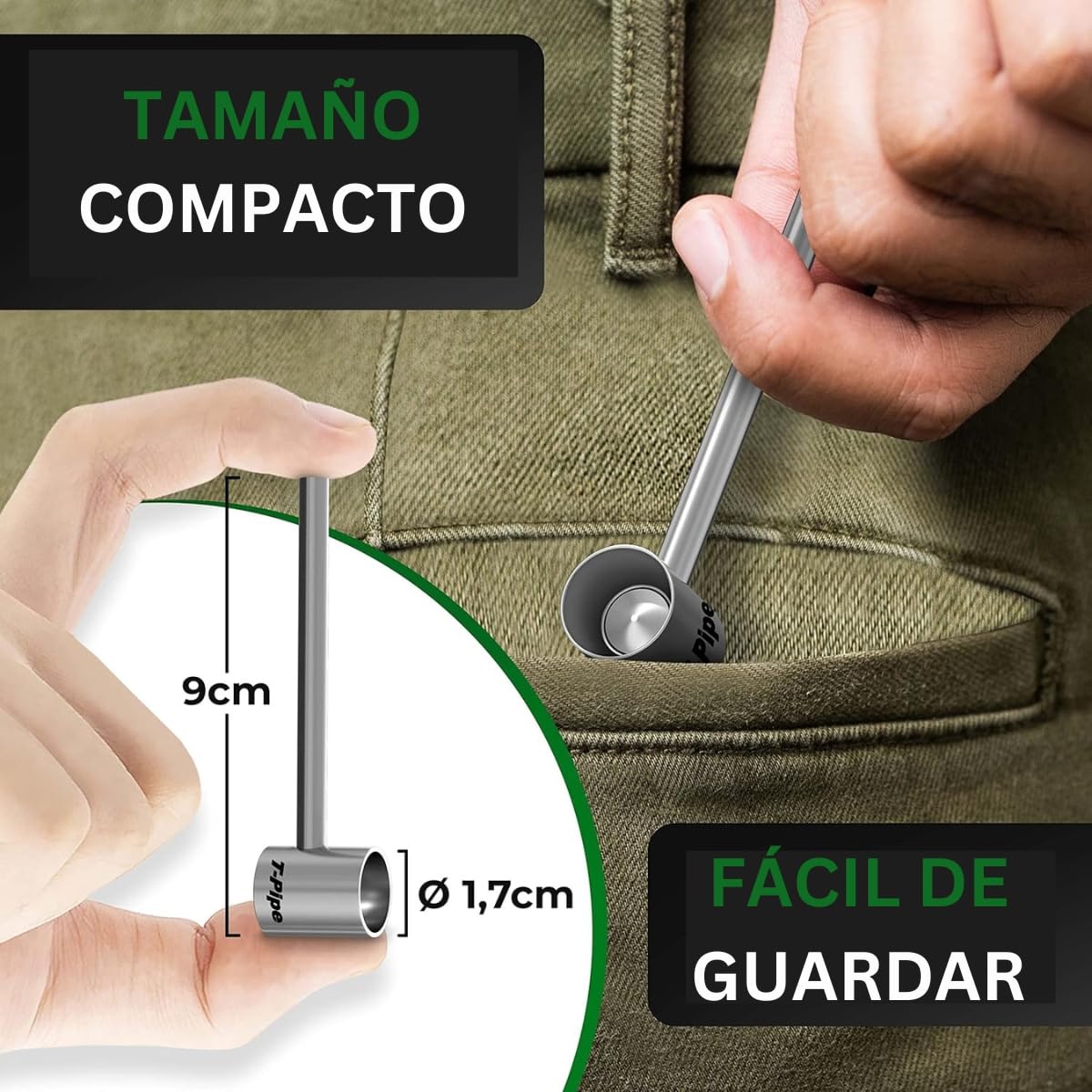 Pipa de titanio UDOPEA T-Pipe - La original - Pipa metálica de alta gama con propiedades perfectas para fumar - Pequeña, ligera, de sabor neutro (Titanio)