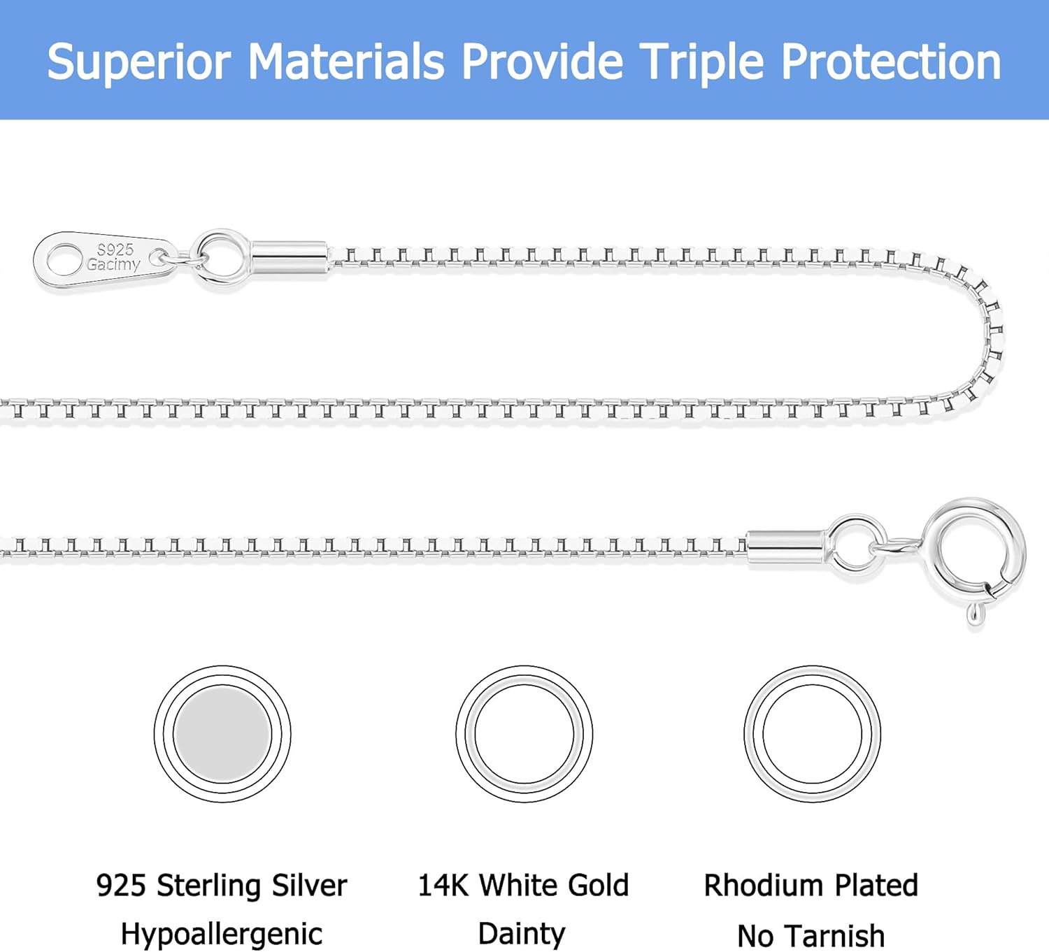 Gacimy Sterling Silver Chain Necklace for Women, 0.8MM 1.0MM 1.2MM 1.5MM 1.7MM 2.0MM Width Silver Box Chain Necklace for Women - Image 5