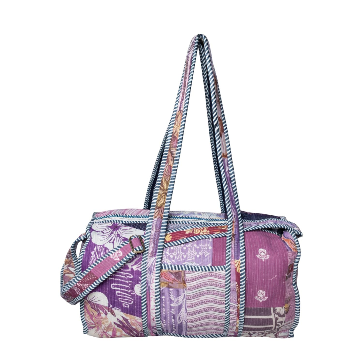MOMISY Handmade Cotton Duffel Bag Shoulder Bag for Women Patchwork Duffel Bag, Lightweight Travel & Shopping Handbag (Multicolor)-image-13