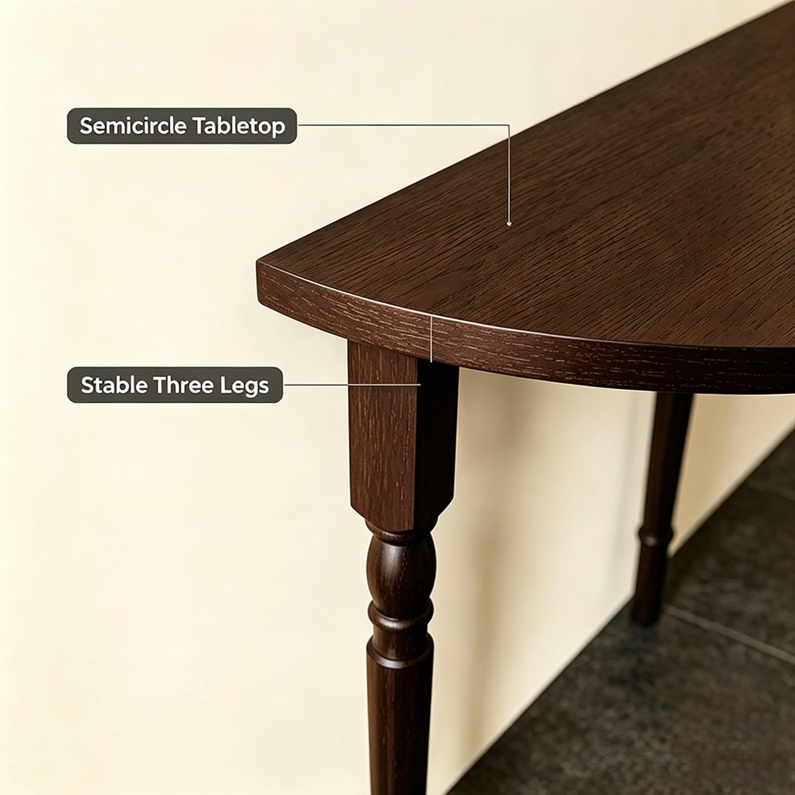 Table d'entrée Demi-Lune, Meuble d'entrée décoratif, Console en Bois de Style campagnard pour Salon ou Couloir (100 cm, Noyer)