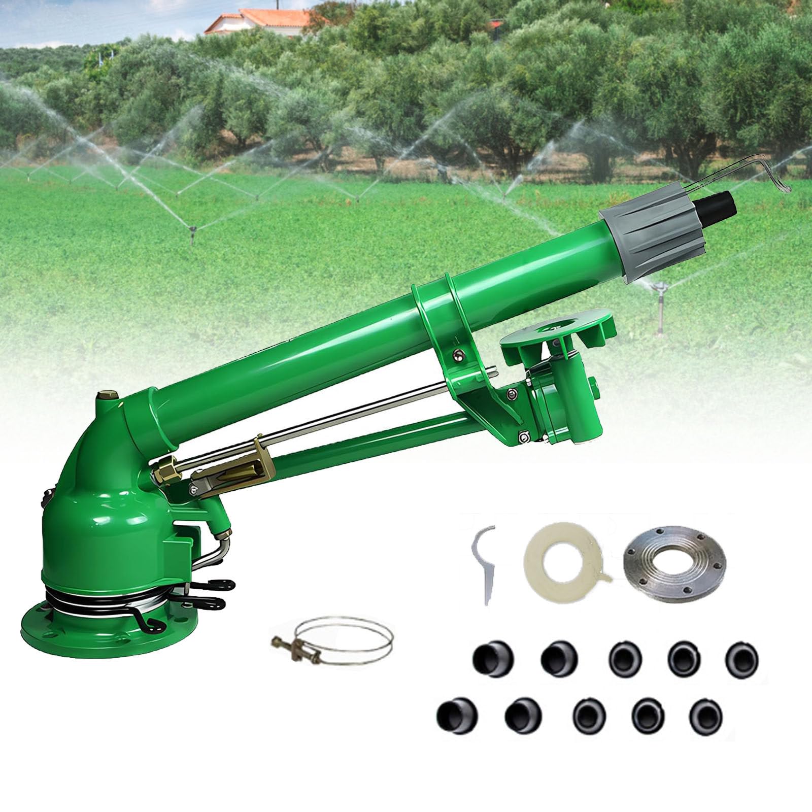 Schlagregner, Bewässerungsmaschine, Vollautomatisierter Rotationssprinkler 2" Agrarsprühpistole, 360° Beregnung für Große Flächen, Ackerland, Farm, Industrielle Entstaubung