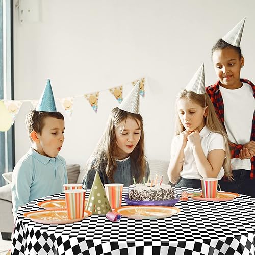 Miniatura 4 de Manteles a cuadros blancos y negros, 84 pulgadas, mantel de bandera a cuadros negros, funda de plástico desechable para picnic, camión, suministros