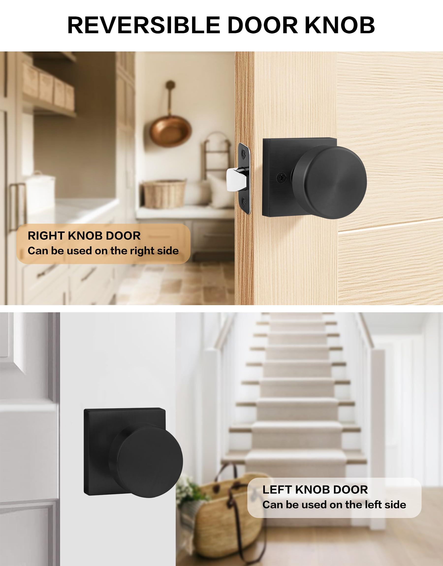 Matte Black Passage Door Knobs - 2 Pack -6