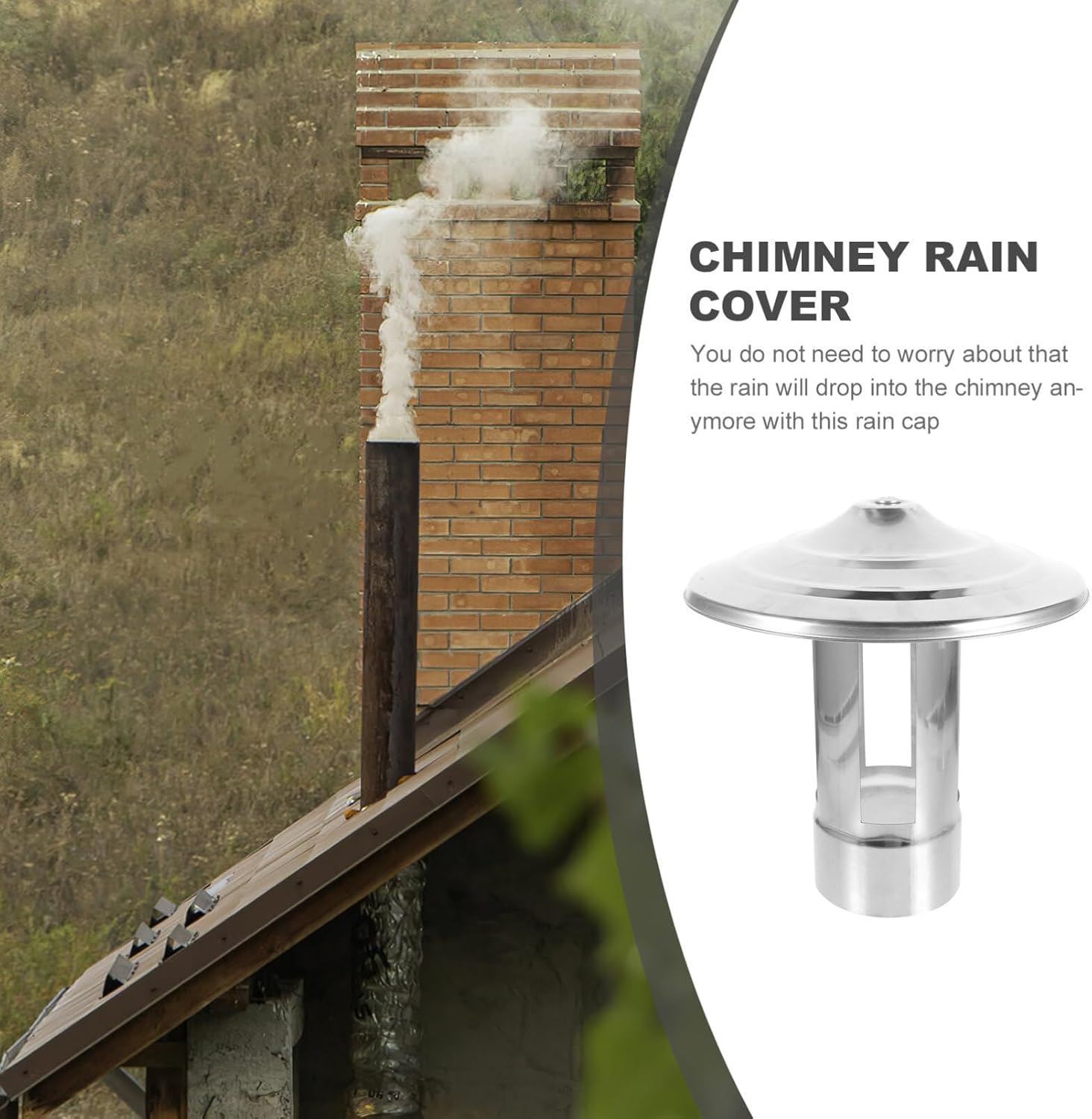 Yardwe Chimney Cap Stainless Steel Rain Cover Flue Protector for Kitchen Roof Windproof Design Easy to Install Suitable for Home Garden Use