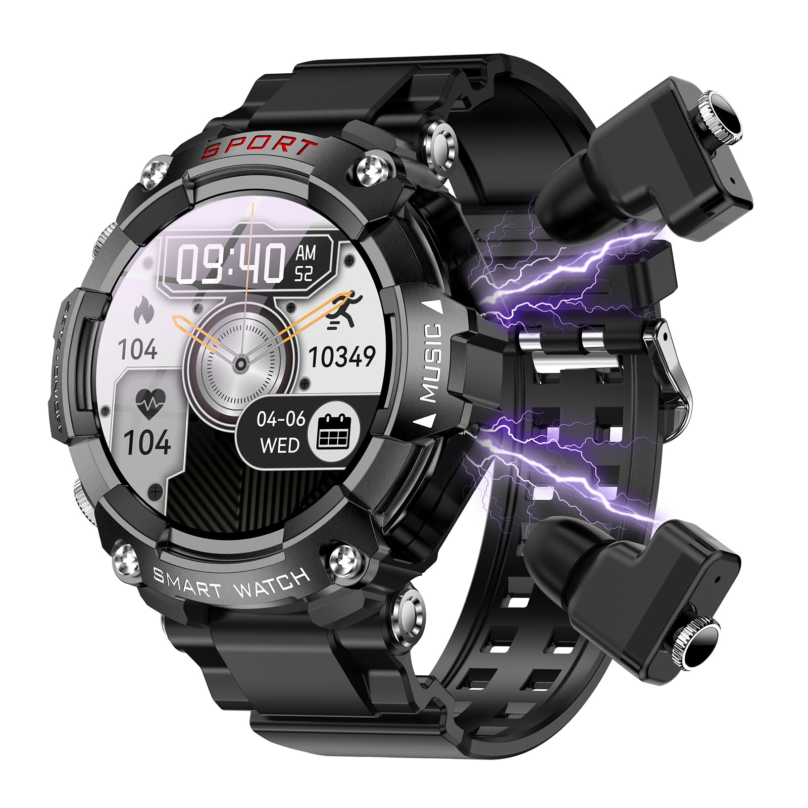 military smart watch with earbuds for men women