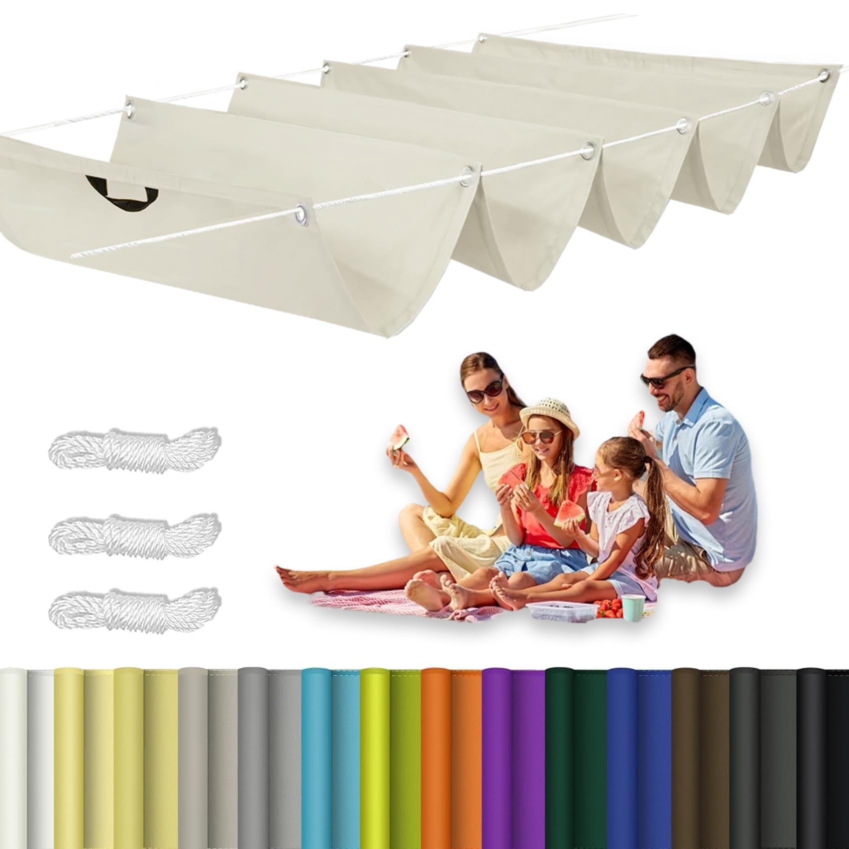Toile ombrage 1.6x13.5m blanc cassé pour ombrager une allée de jardin ou une pergola d'été
