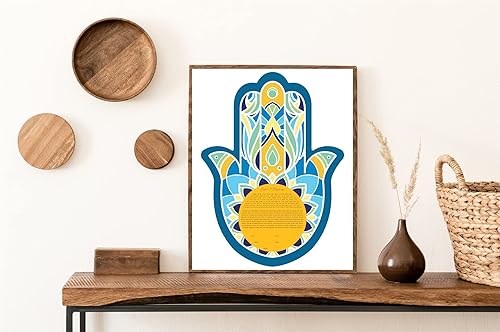 Miniatura 6 de Maybie & Co. Hamsa - Arte moderno con marco personalizado de Ketubah azul y dorado | Contrato de amor de arte judío | Contrato de matrimonio