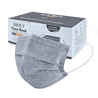 Disposable Face Mask Adult 4 Layer Filtration, Mens Breathable Protection Facemask Safety Dust Filter Womens Protective Facial Masks for Indoor Outdoor 50Pcs/Pack, Ear loop Grey