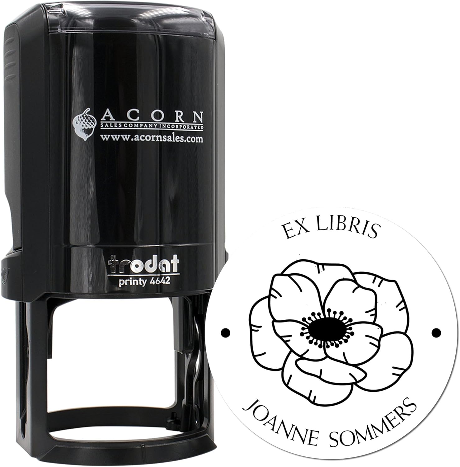 Personalized Book Ownership Label Stamper - Custom Made Bibliophile Stamp for Readers, Self-Inking Dainty Flowers Design, Ideal for Bookworms, 1-5/8 Round Stamp, Ideal for Marking Your Library