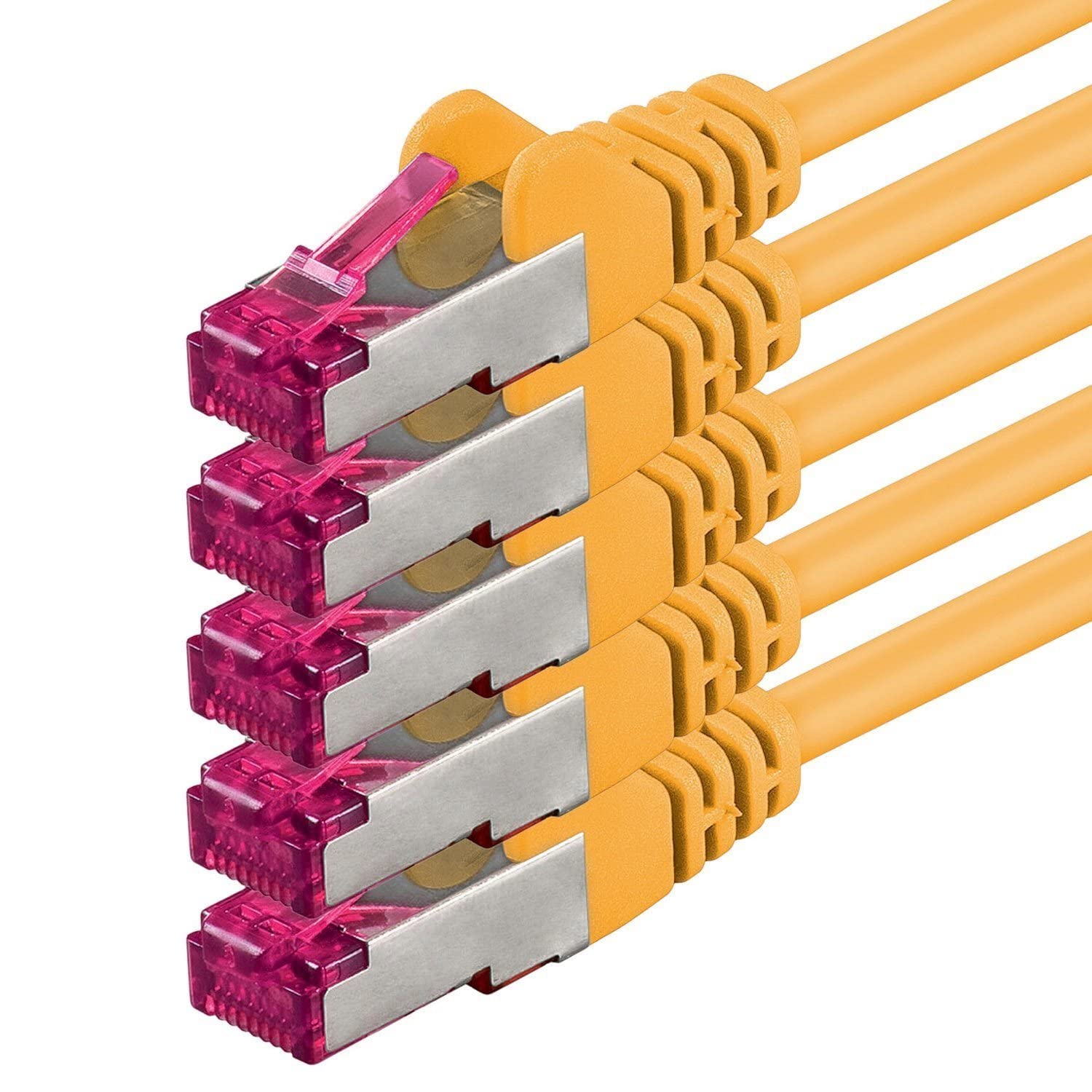 1aTTack.de 0,5m - gelb - 5 Stück - Netzwerkkabel CAT6a (10Gb/s) S-FTP CAT 6a Lankabel - GHMT zertifiziert PIMF 500 MHz Cat5 Cat5e Cat6 Cat6a Cat7 für Switch, Router, Modem, Internet