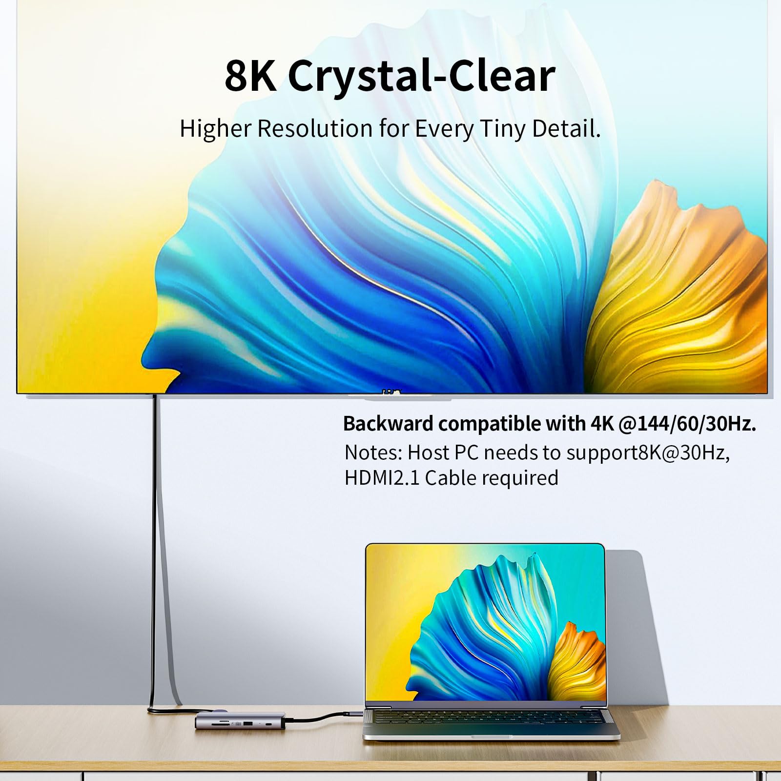 SSK Stacja dokująca USB C, 3 monitory, 9 w 1, pojedyncza stacja dokująca 8K/Dual 4K60Hz, USB C, DisplayPort z 2 portami HDMI, Displayport, 100 W PD, 3 USB, SD/TF, stacja dokująca do laptopa Macbook