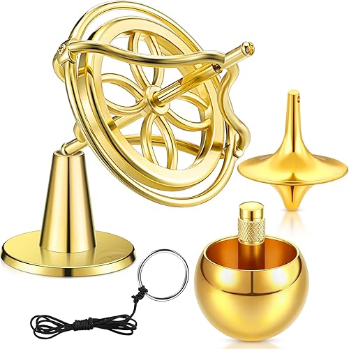 Lenwen 3 piezas de giroscopio de precisión de juguete giratorio superior anti gravedad de equilibrio de metal, juguete giratorio preciso de