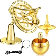Lenwen 3 Pcs Precision Gyroscope Toy Spinner Top Anti Gravity Metal Balance Spinner Toy Accurate Gyro Desktop Flip Over Gaming for Adult Kid Home School Science Educational Party(Gold)