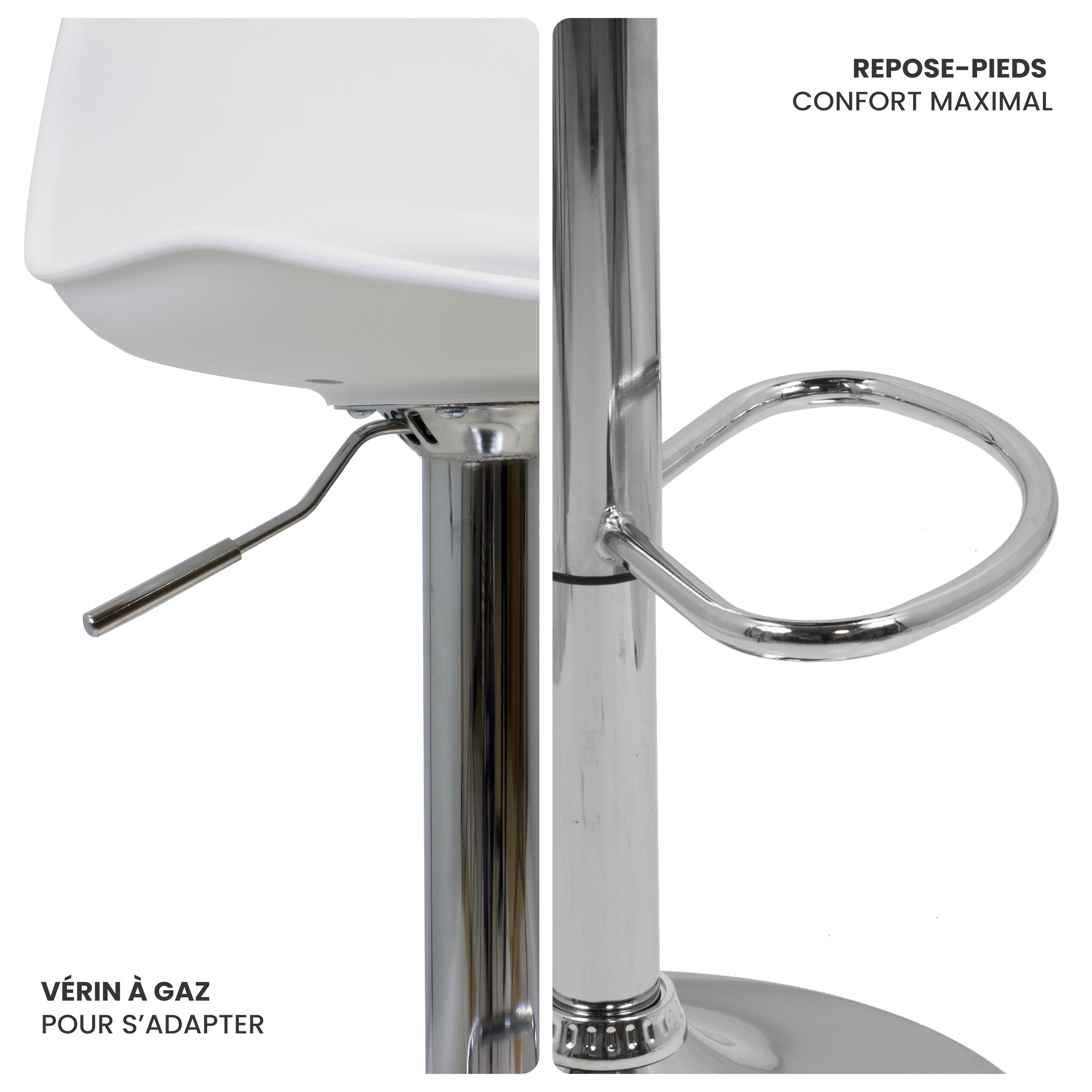 Vaukura Taburete de Bar Juego de 2 | Taburetes Regulables en Altura en Piel Sintética Blanco | Taburete de Cocina Giratorio 360° | Base de Acero Cromado con reposapiés Estilo Moderno Cocina y Barra