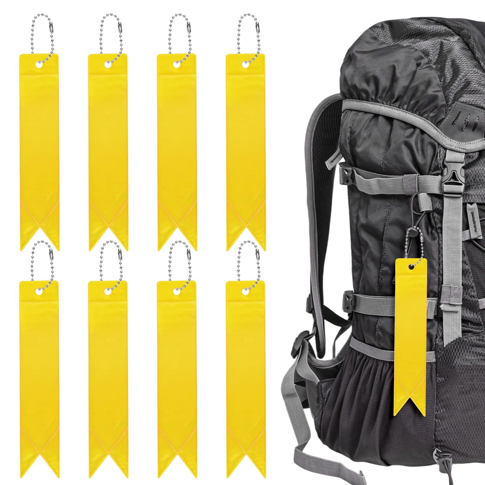 TIXIPEM Safety Reflector Pendants [8PCS] - Reflective Safety Keychain Gear with Chain Use for Backpack & Running & Cycling - [Golden-5.9IN/15CM] Double-Sided Reflective Tags