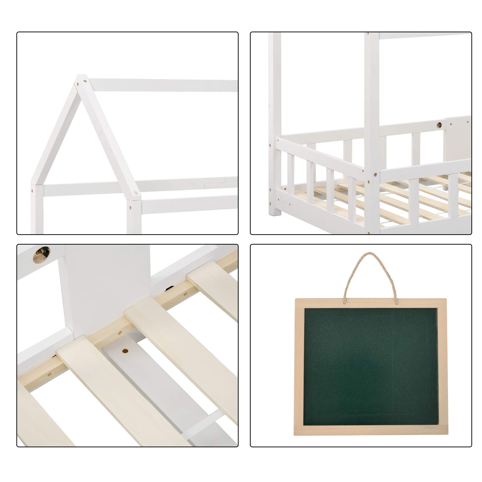 Lit Enfant 90x200 cm Bois avec Tableau Noir Protection Anti-Chute Sommier Lattes Blanc