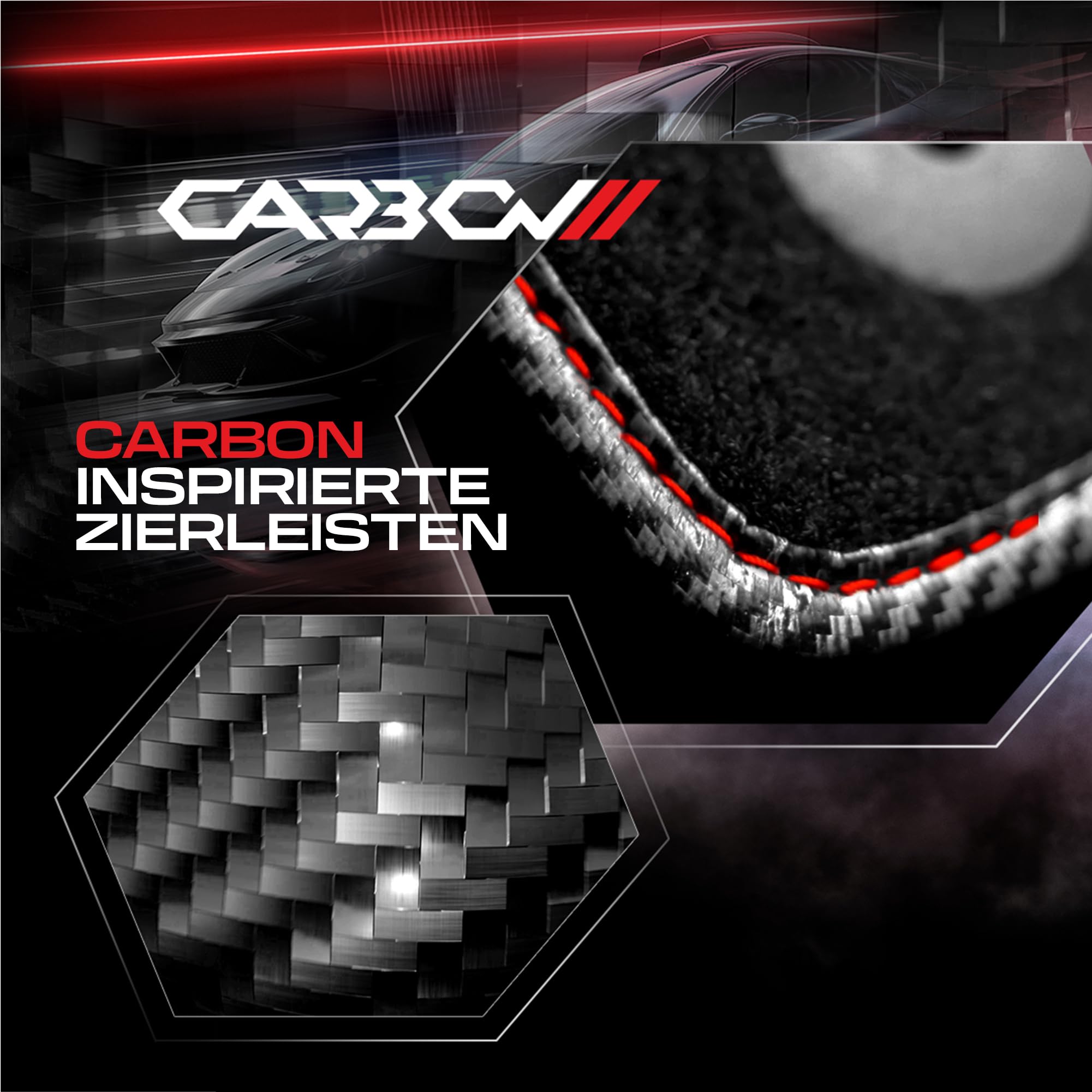 M MOTOS Spersonalizowane welurowe dywaniki podłogowe Carbon Series dla Volkswagen Beetle 2011-2019 - Premium, Carbon, Czerwony Odśwież wygląd swojego samochodu dzięki welurowym dywanikom podłogowym w