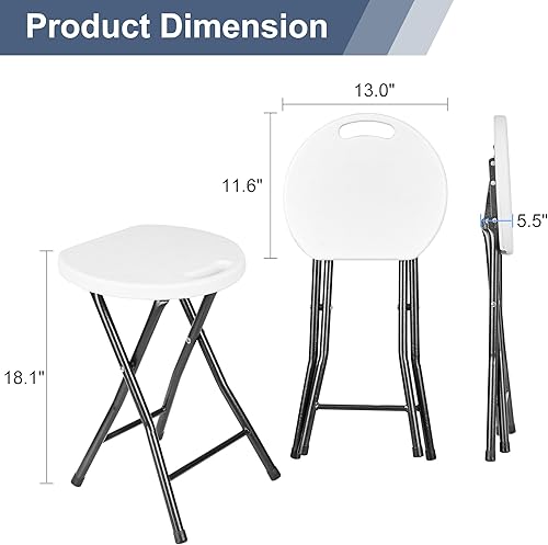 Miniatura 2 de VECELO Taburete plegable de 18 pulgadas con asa, soporte inferior sólido, marco en X de hierro, capacidad de 500 libras, pies antideslizantes, fácil