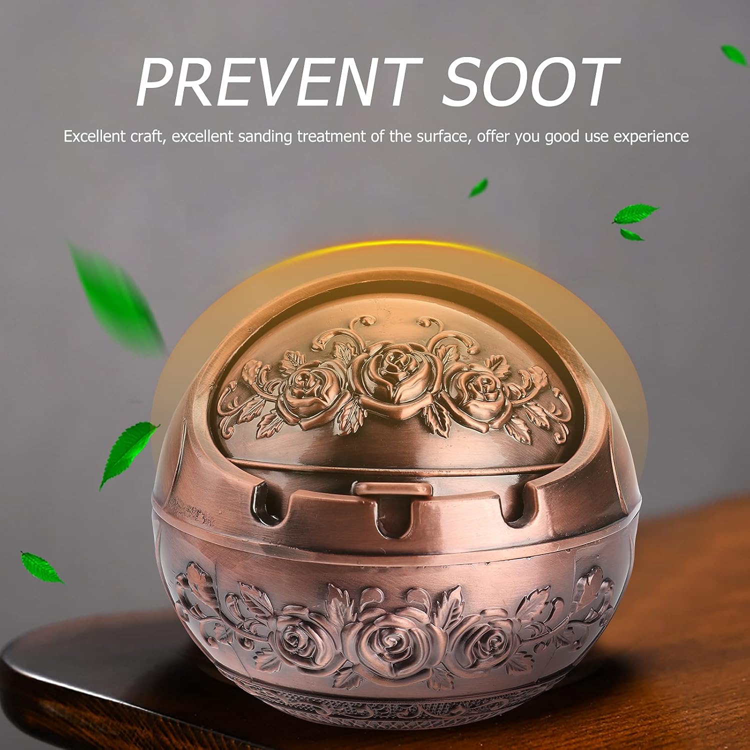 VORCOOL Retro Antique Cigarettes Ashtray with Lid Indoor Outdoor Home Bar Rose Gold
