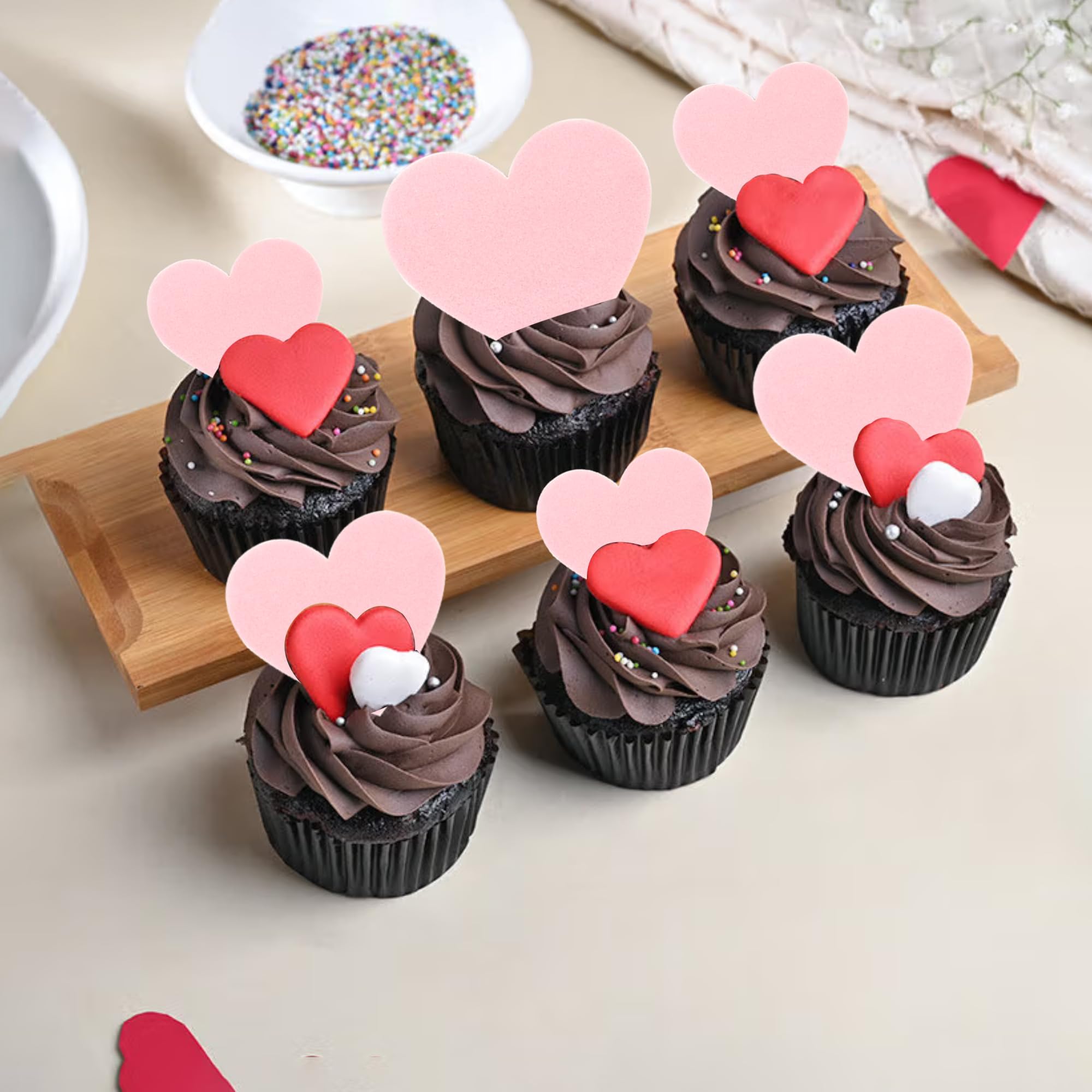 SYKYCTCY 60 Pack Edible Heart Valentines Day Cupcake Toppers Pink Sweet Love Heart Cupcake Picks Happy Valentine's Day Cake Decorations for Valentine's Day Theme Party Supplies - Image 4