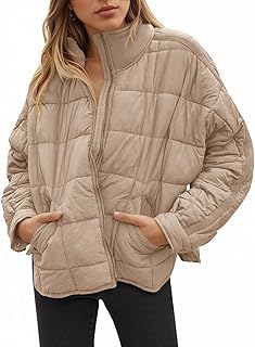 Women's Oversized Lightweight Down Coat Long Sleeve Zip Packable Short Puffer Jackets