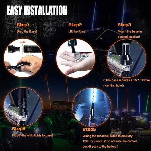 Miniatura 4 de AddSafety 2PCS 4FT RF Control remoto RGB LED látigos luz con bases de resorte bailandopersiguiendo luces