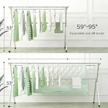 Clothes Drying Rack Folding Indoor Outdoor, Foldable Portable Laundry Drying Rack, Heavy Duty Laundry Hanger Dryer Rack with 20 Hooks