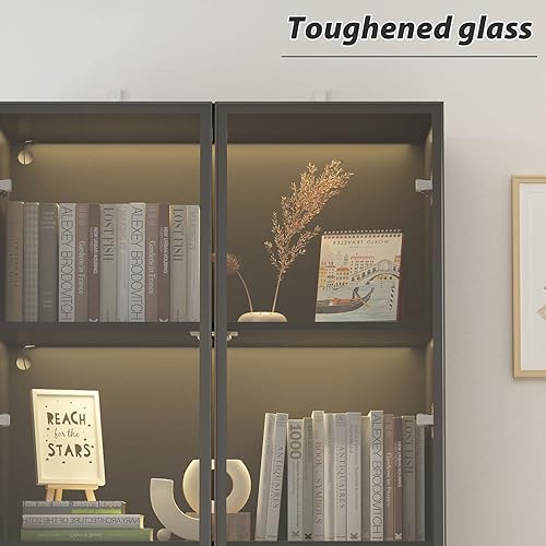 Miniatura 7 de FAMAPY Vitrina con puertas y luces de cristal, estantes de almacenamiento de 4 niveles, diseño emergente, vitrina de trofeos para coleccionables,