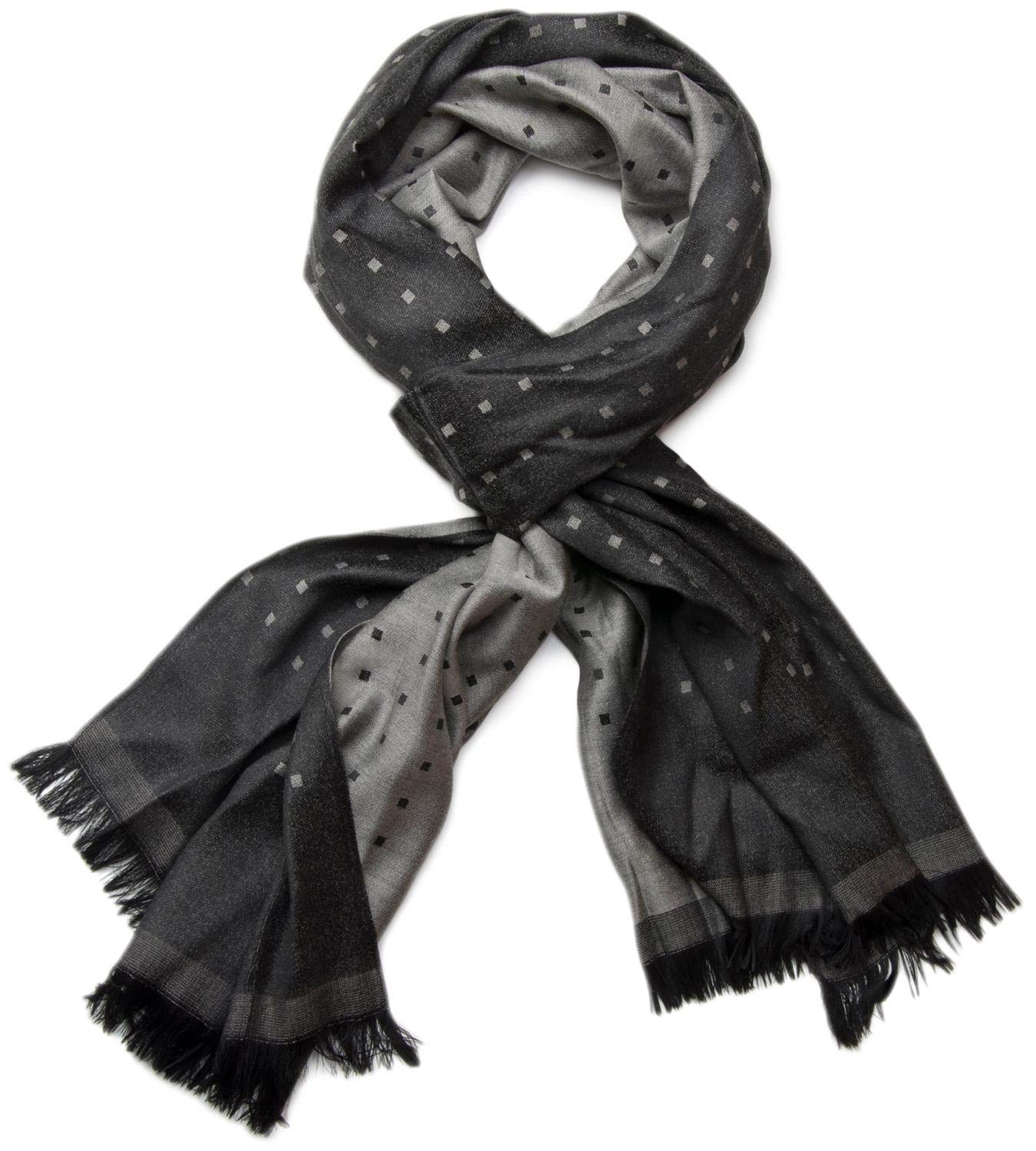 styleBREAKER Unisex soft long scarf with fringes and subtle squares pattern, geometric patterned 01018051, Colour:Black-Grey