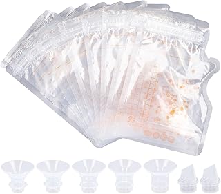 6 Unidades de Inserções de Flange de Silicone Líquido para Bomba Tira Leite e 10 Unidades de Sacos de Leite de 250 Ml, Inserções de Flange para Bomba Tira Leite Evitam Inchaço e
