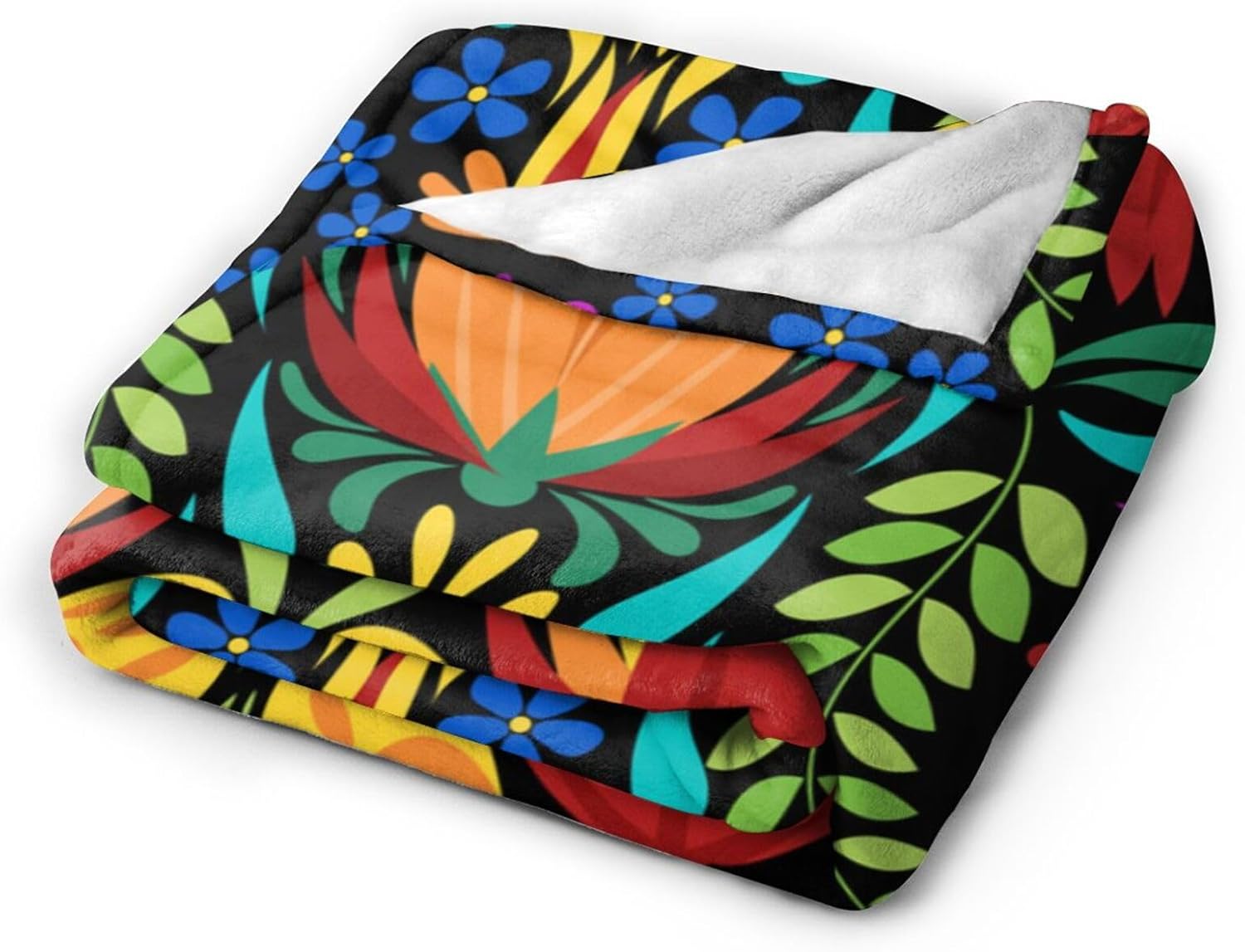 Black Mexican Flowers Blanket, Soft Lightweight Fuzzy Mexican Bird Flower Flannel Throw Blanket for Couch Sofa Bed Decor, Mexican Gifts 80"X60" Blanket
